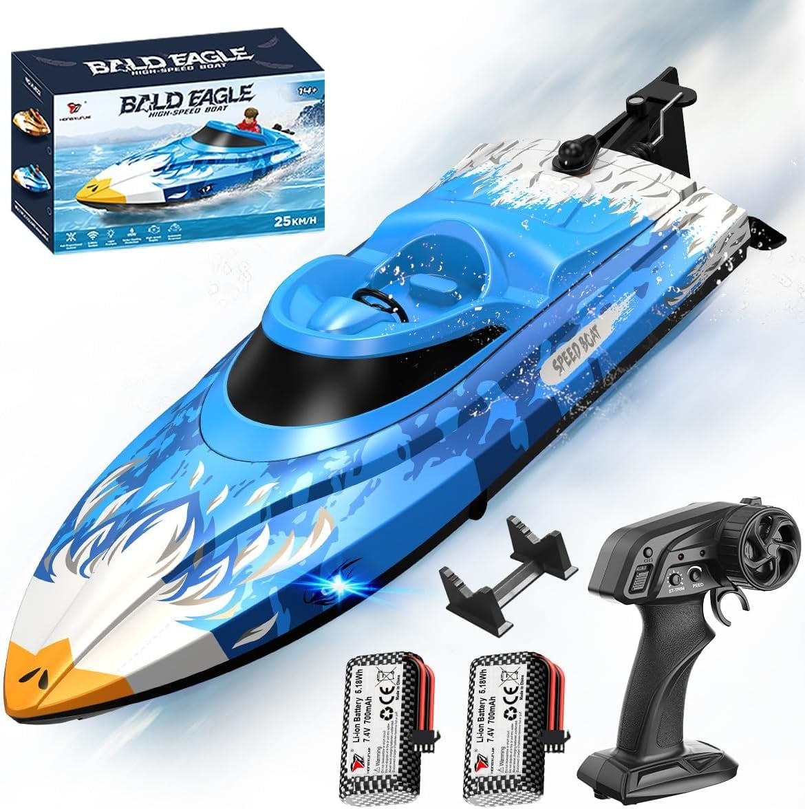 Bateau RC haute vitesse 25 km/h avec LED - Jusqu'à 34% de réduction