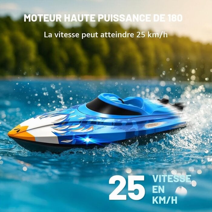 Bateau RC haute vitesse 25 km/h avec LED - Jusqu'à 34% de réduction