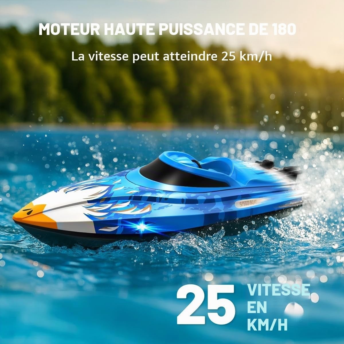 Bateau RC haute vitesse 25 km/h avec LED - Jusqu'à 34% de réduction