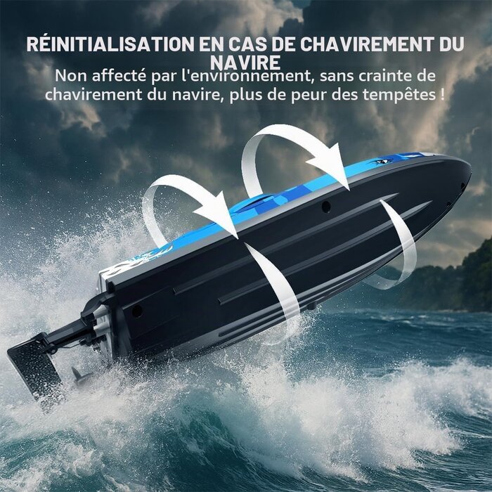 Bateau RC haute vitesse 25 km/h avec LED - Jusqu'à 34% de réduction