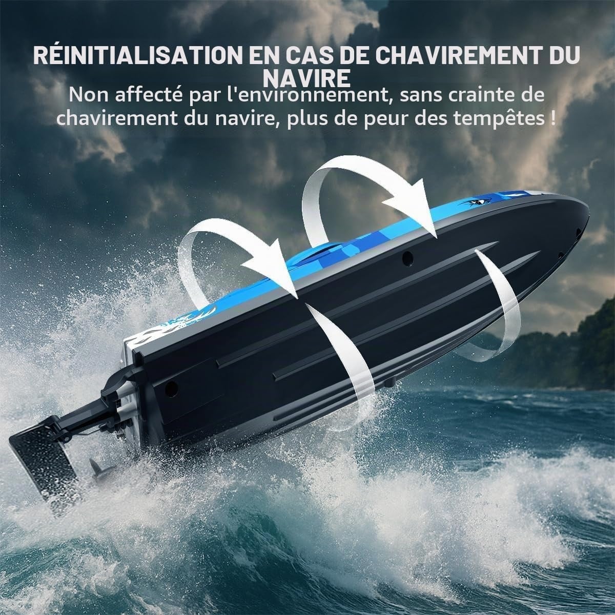Bateau RC haute vitesse 25 km/h avec LED - Jusqu'à 34% de réduction