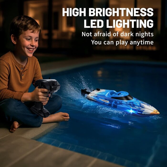 Bateau RC haute vitesse 25 km/h avec LED - Jusqu'à 34% de réduction