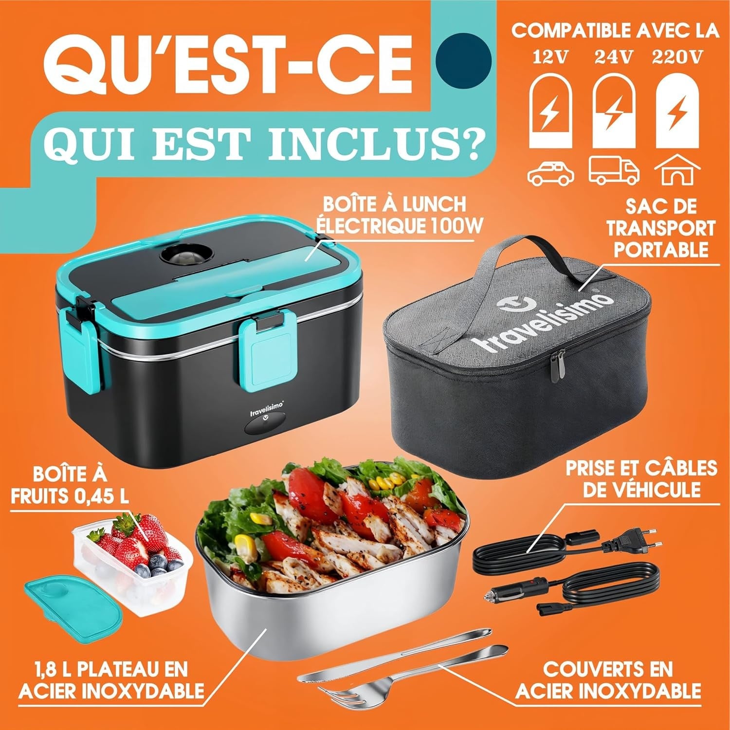 Lunchbox Électrique 1,8L 100W (12V/24V/220V) - Jusqu'à -28%