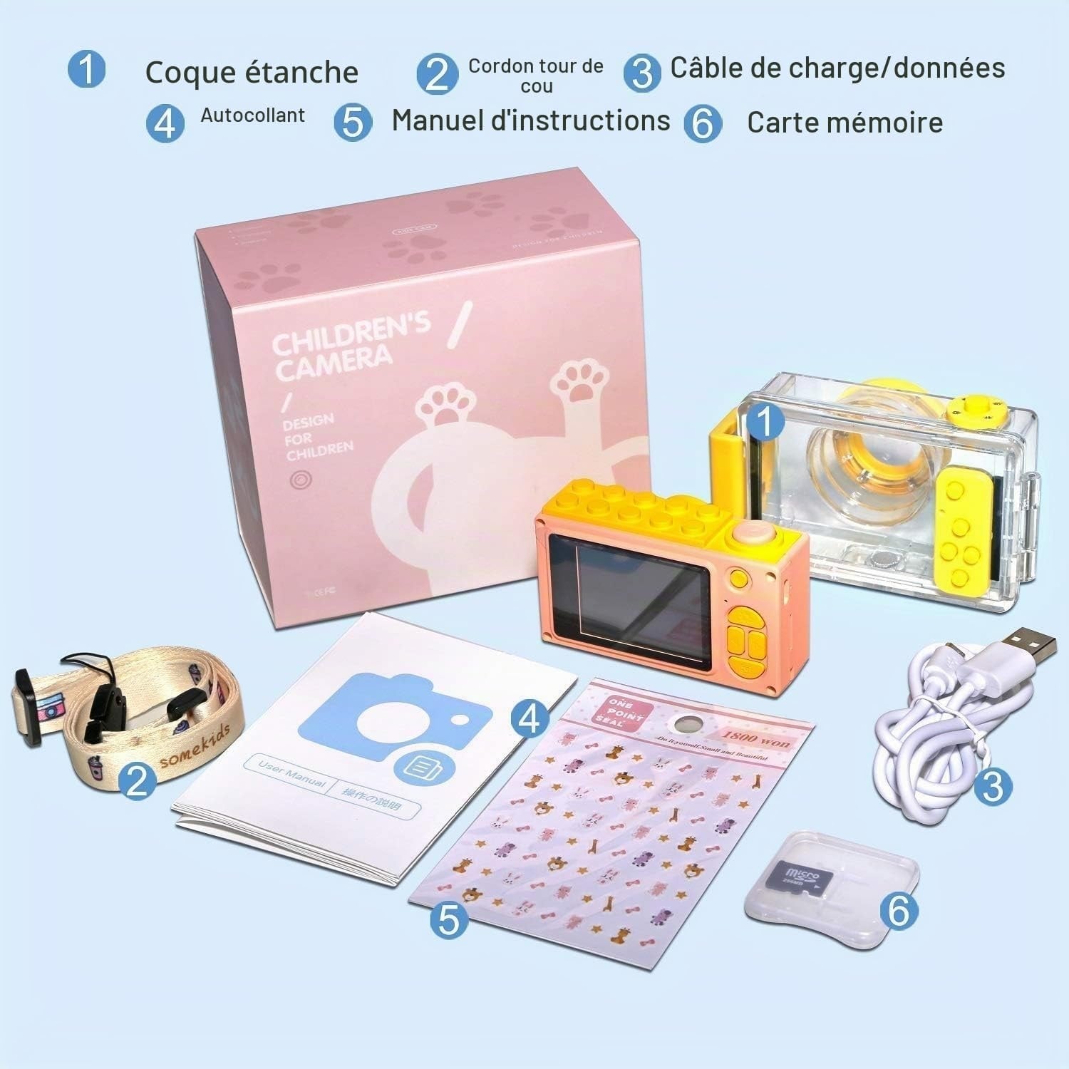 Mini appareil photo enfant étanche - 8MP - Rose - Jusqu'à 32% de remise