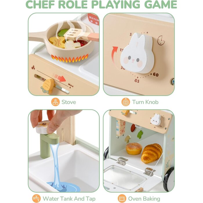 Chariot de marche et cuisine 2-en-1 en bois - Jusqu'à 34% de remise