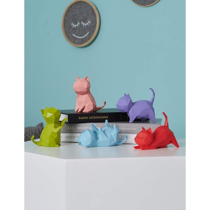 Lot de 5 statuettes chats géométriques - Gris - Jusqu'à -33%
