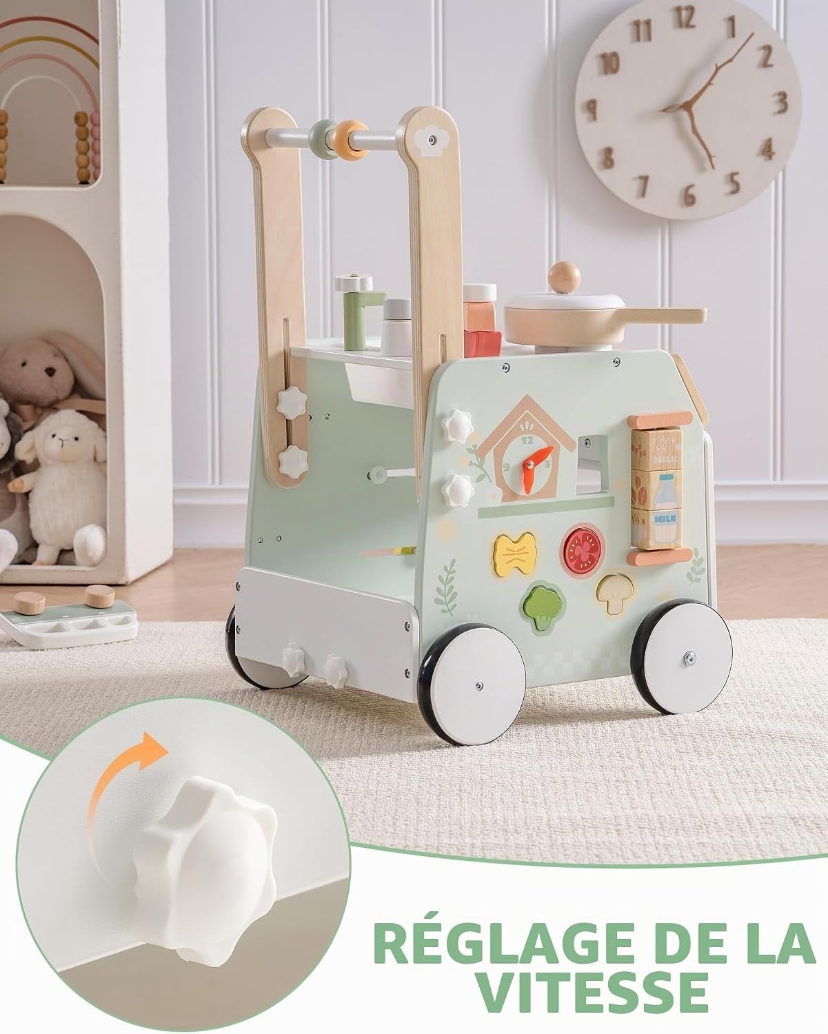 Chariot de marche 2-en-1 avec cuisine intégrée - Vert - Jusqu'à 34% de remise
