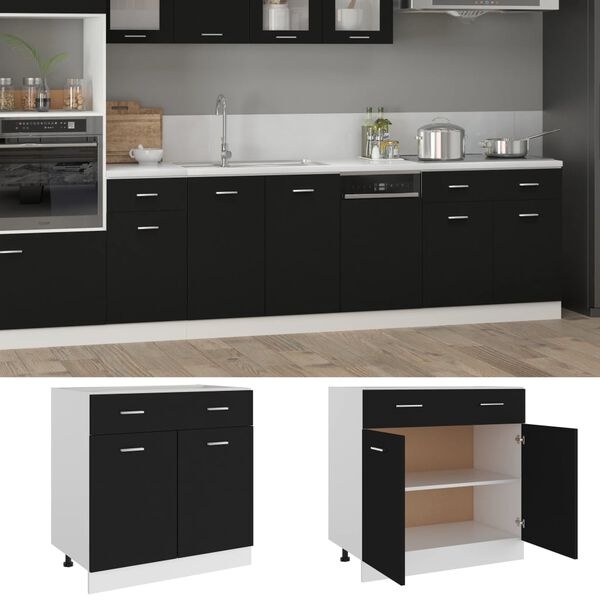 Meuble sous-évier Lyon noir 80 cm - Jusqu'à -35% sur nos modèles outlet