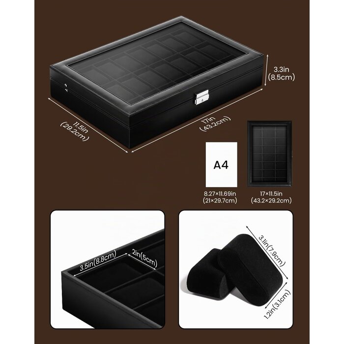 Coffret de rangement pour 24 montres - Similicuir noir - Jusqu'à -32%