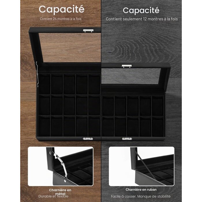 Coffret de rangement pour 24 montres - Similicuir noir - Jusqu'à -32%