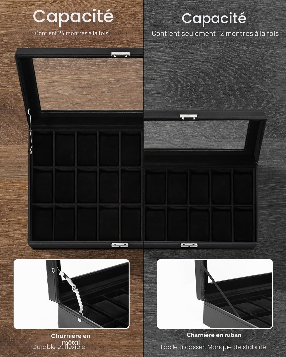 Coffret de rangement pour 24 montres - Similicuir noir - Jusqu'à -32%