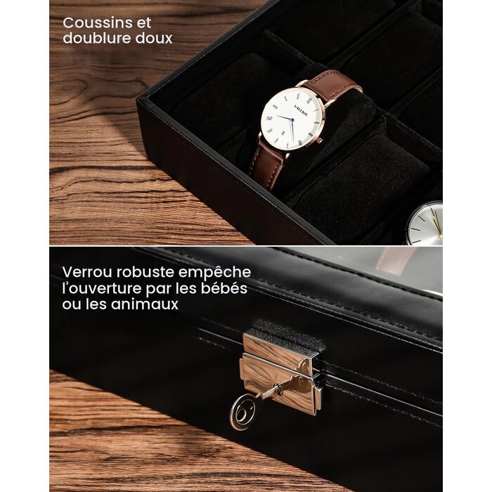 Coffret de rangement pour 24 montres - Similicuir noir - Jusqu'à -32%