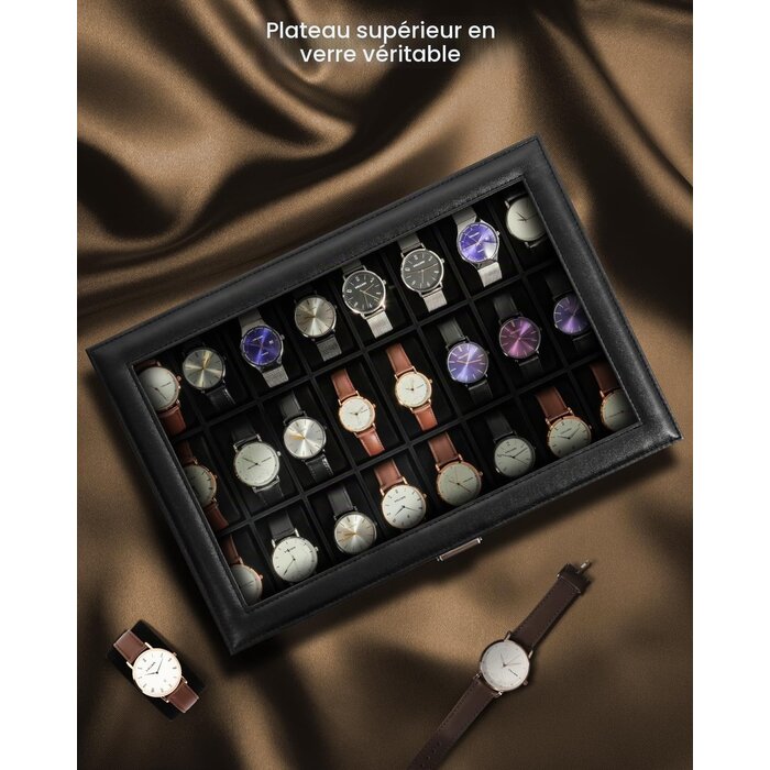 Coffret de rangement pour 24 montres - Similicuir noir - Jusqu'à -32%