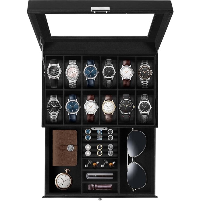 Coffret de rangement pour 24 montres - Similicuir noir - Jusqu'à -32%
