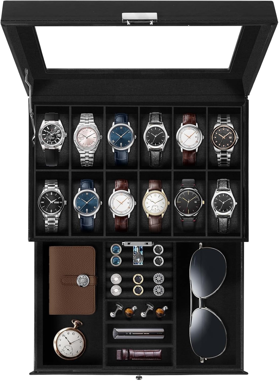 Coffret de rangement pour 24 montres - Similicuir noir - Jusqu'à -32%