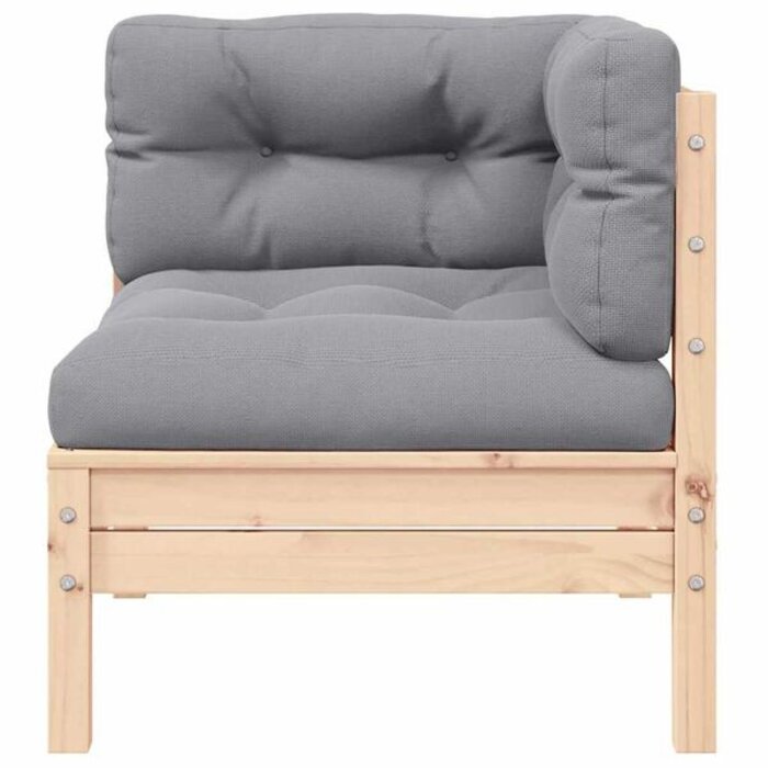 Banc de jardin 2 places en pin massif avec coussins gris - Jusqu'à -35%