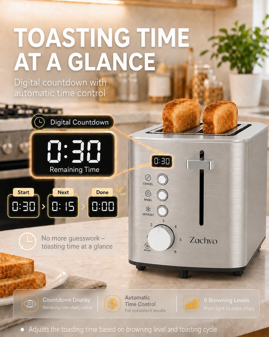 Grille-pain 2 tranches inox avec minuterie LED - Jusqu'à -27% sur le prix