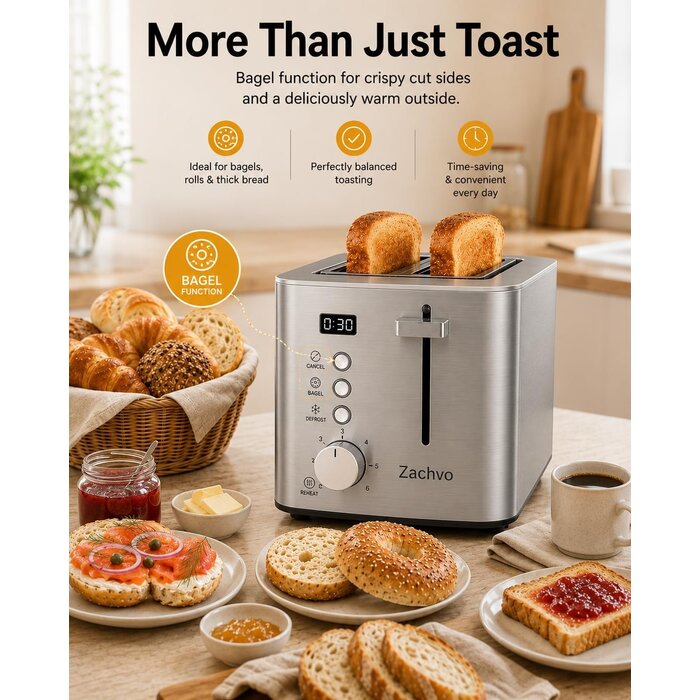 Grille-pain 2 tranches inox avec minuterie LED - Jusqu'à -27% sur le prix