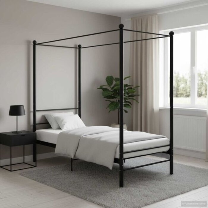 Lit à baldaquin en métal noir 90x200 cm - Jusqu'à -35%