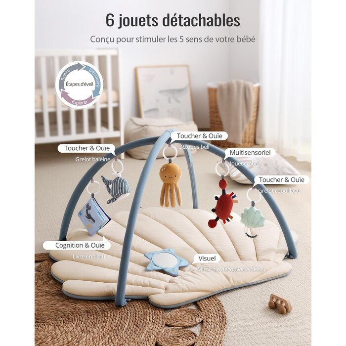 Tapis d'éveil Boho Océan 103x96cm avec jouets - Jusqu'à -33% de remise