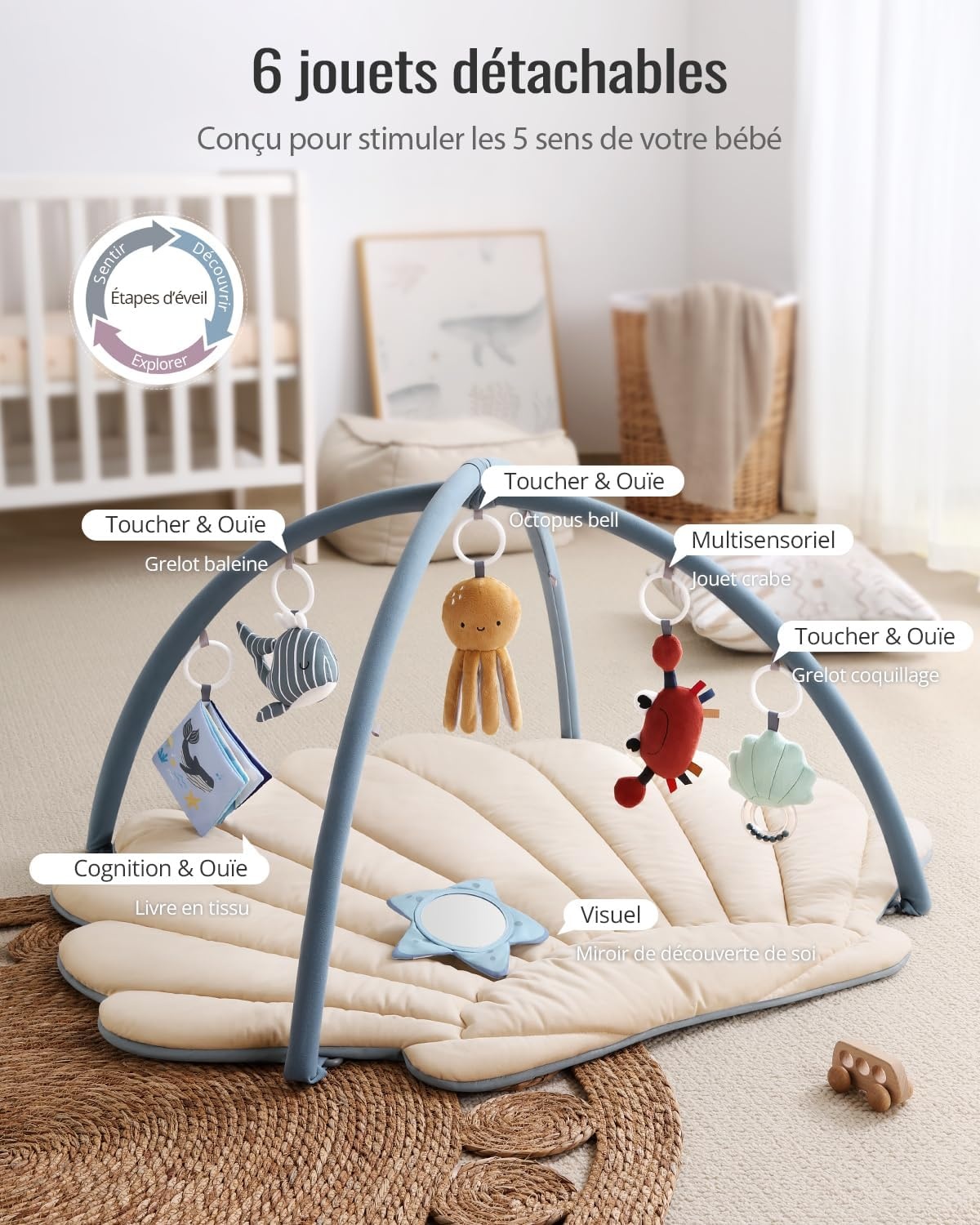 Tapis d'éveil Boho Océan 103x96cm avec jouets - Jusqu'à -33% de remise