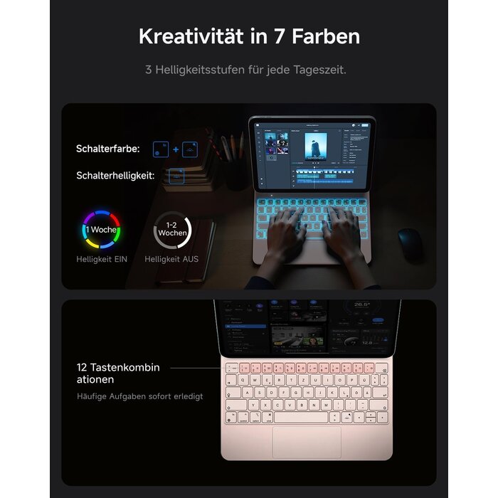 Hou Étui clavier rétroéclairé pour iPad 10e gén. Rose - Jusqu'à 56% de remise