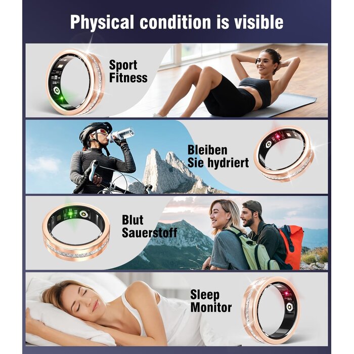 Bague Connectée Santé & Fitness Dorée - Jusqu'à -58% sur votre exemplaire