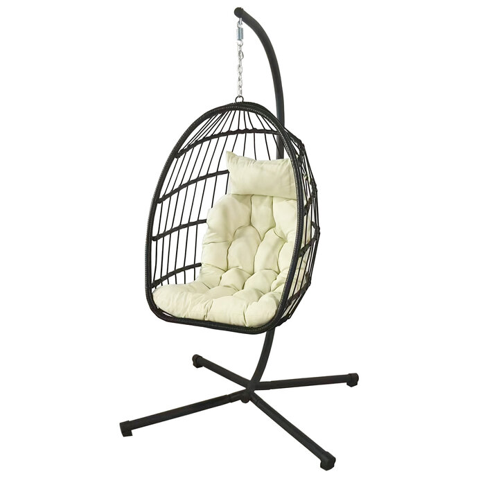 Fauteuil Suspendu Pliable Style Œuf - Noir/Beige - Jusqu'à -45%