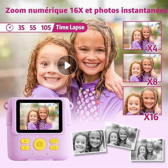 Appareil photo instantané enfant 1080p, carte 32 Go - Jusqu'à -33%