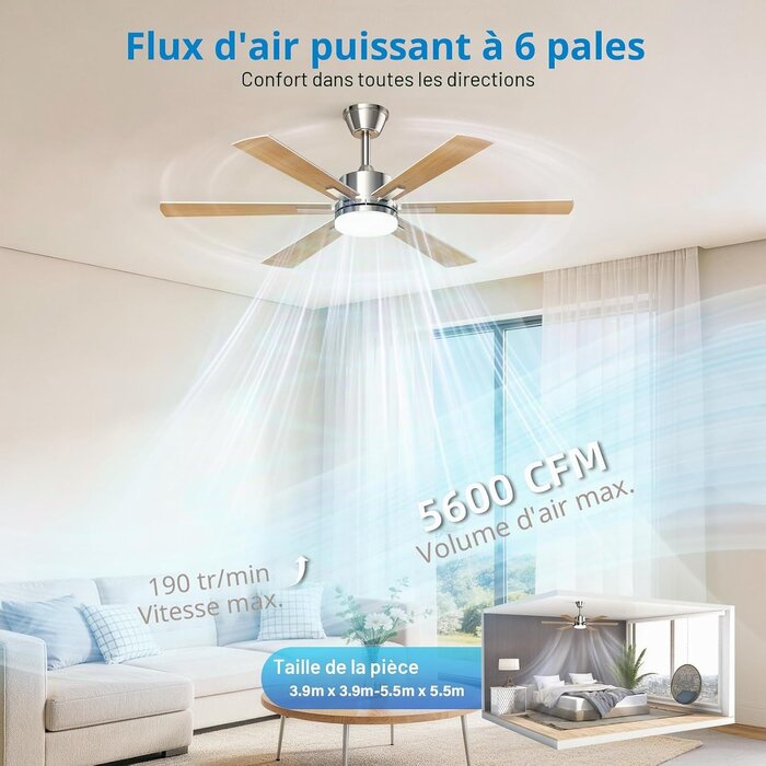 Ventilateur de plafond 132 cm silencieux - Jusqu'à 34 % de remise