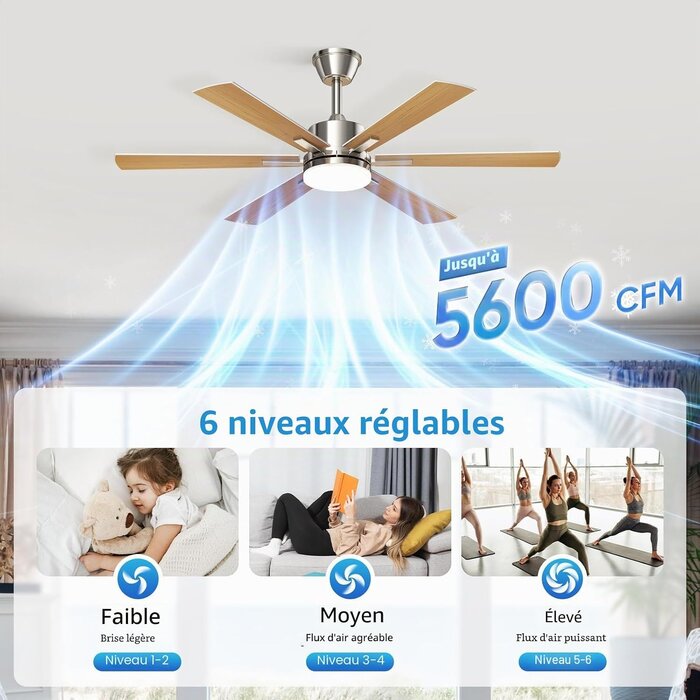 Ventilateur de plafond 132 cm silencieux - Jusqu'à 34 % de remise