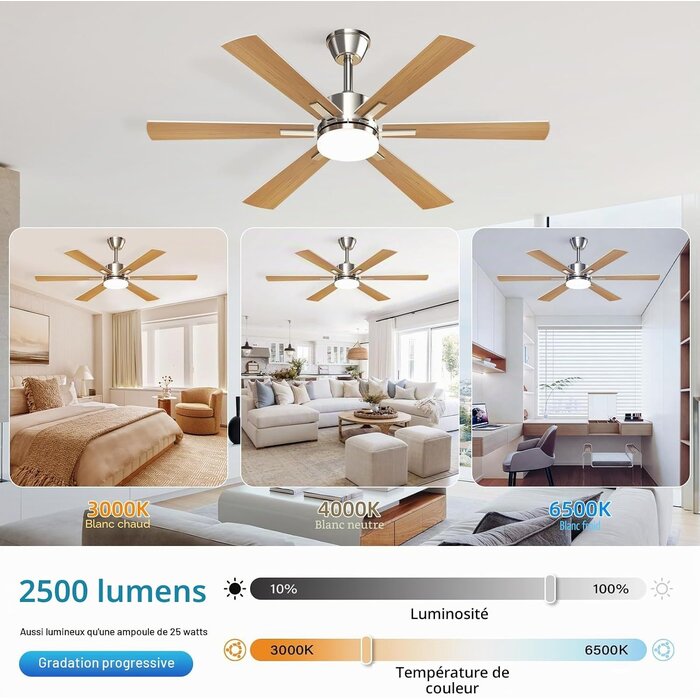 Ventilateur de plafond 132 cm silencieux - Jusqu'à 34 % de remise