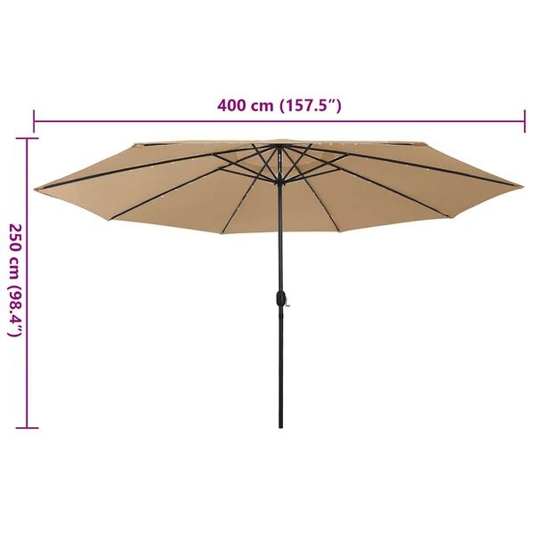 Vidaxl Parasol de jardin LED 400 cm Taupe - Jusqu'à 35% de réduction