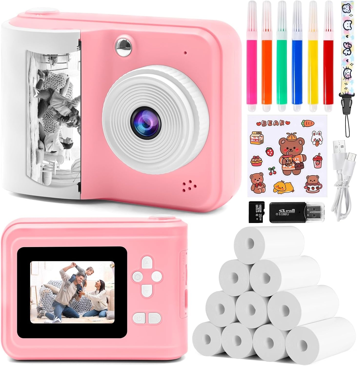 Appareil photo instantané enfant - Rose - 48MP - Jusqu'à -32% de remise