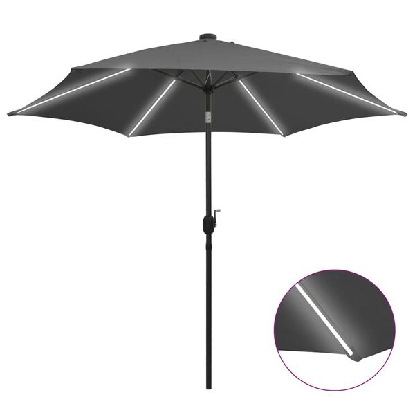 Vidaxl Parasol de jardin LED Anthracite 300 cm - Jusqu'à -35%