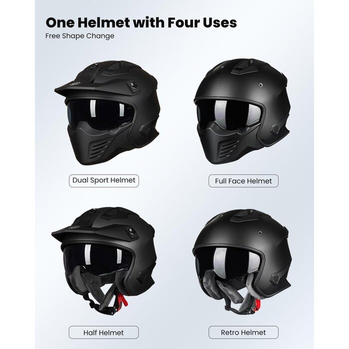 Casque Moto Jet Modulable - Noir Mat - Jusqu'à 46% de remise