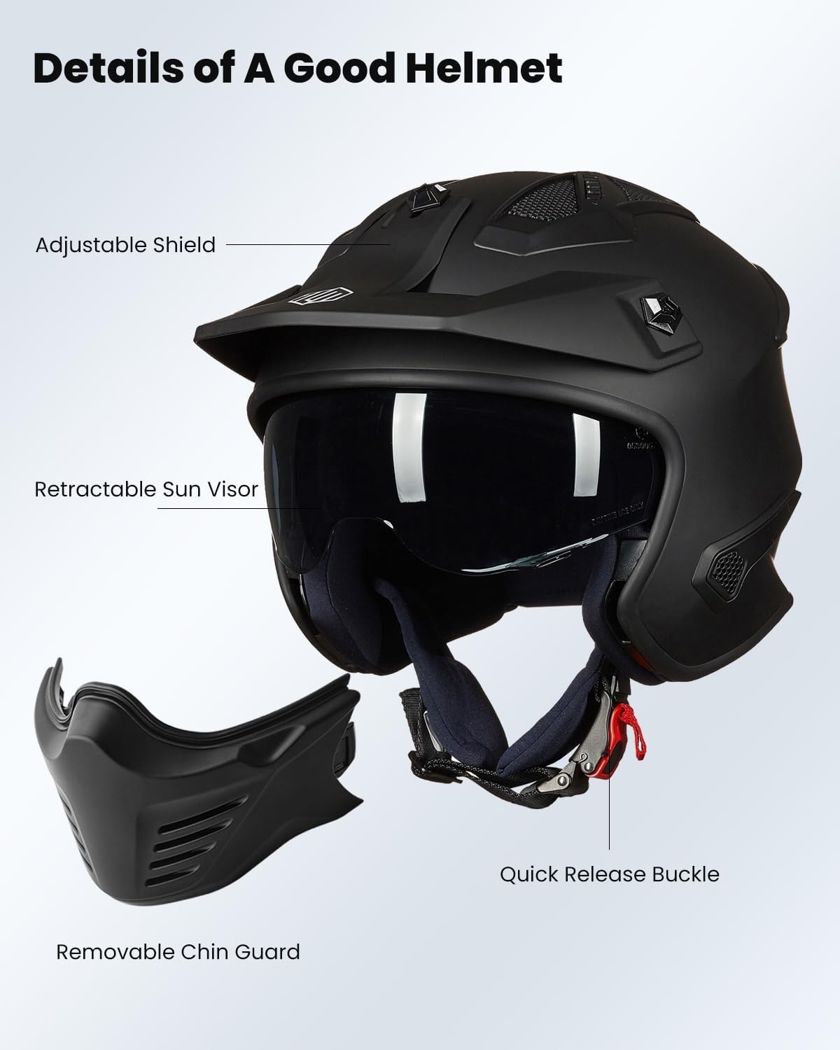 Casque Moto Jet Modulable - Noir Mat - Jusqu'à 46% de remise