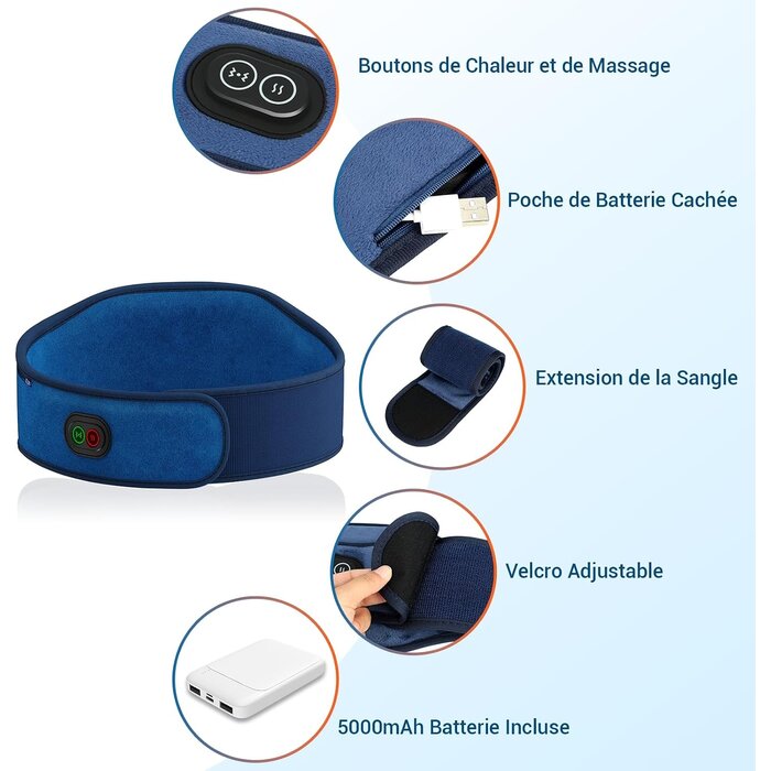 Ceinture chauffante et massante sans fil - Bleu - Jusqu'à -33%