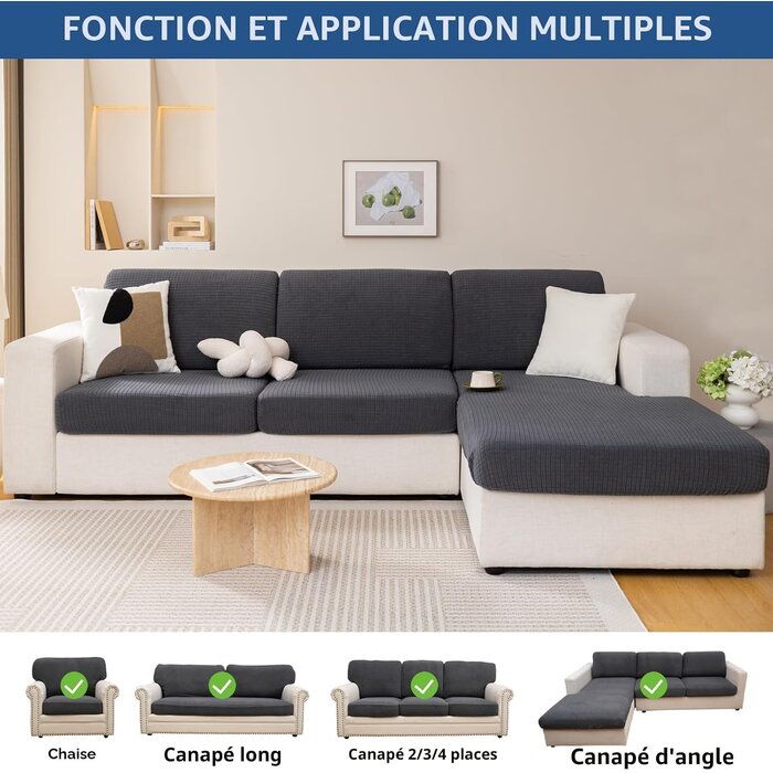 Housse extensible pour canapé 3 places - Gris foncé - Jusqu'à -33%