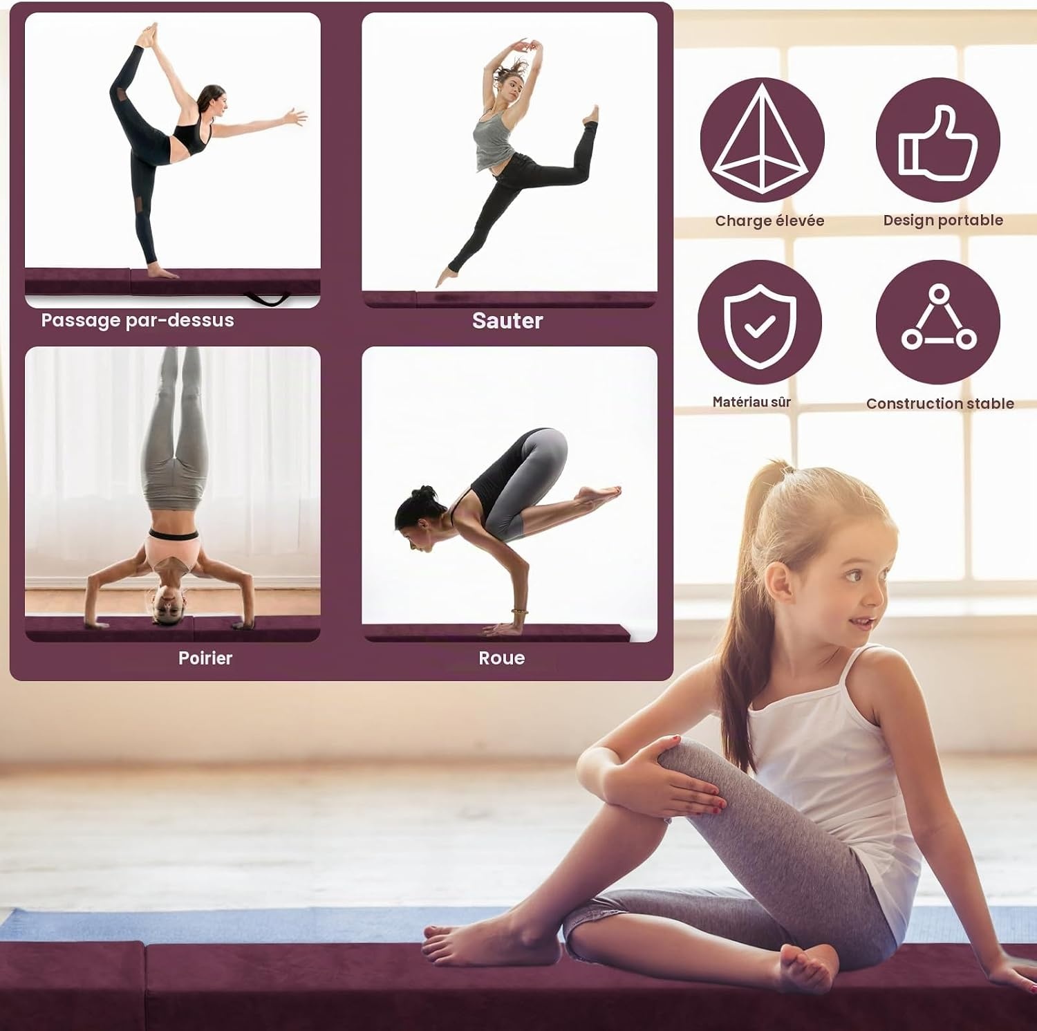 Poutre d'équilibre pliable 240cm - Violette - Jusqu'à 34% de réduction