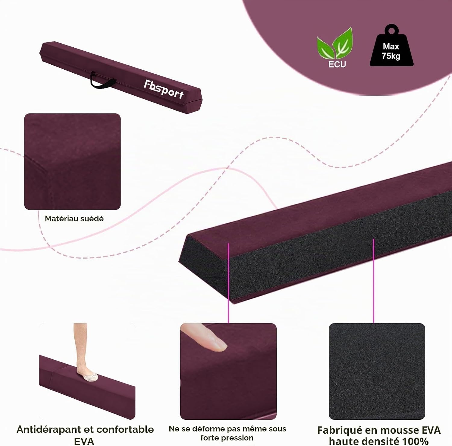 Poutre d'équilibre pliable 240cm - Violette - Jusqu'à 34% de réduction