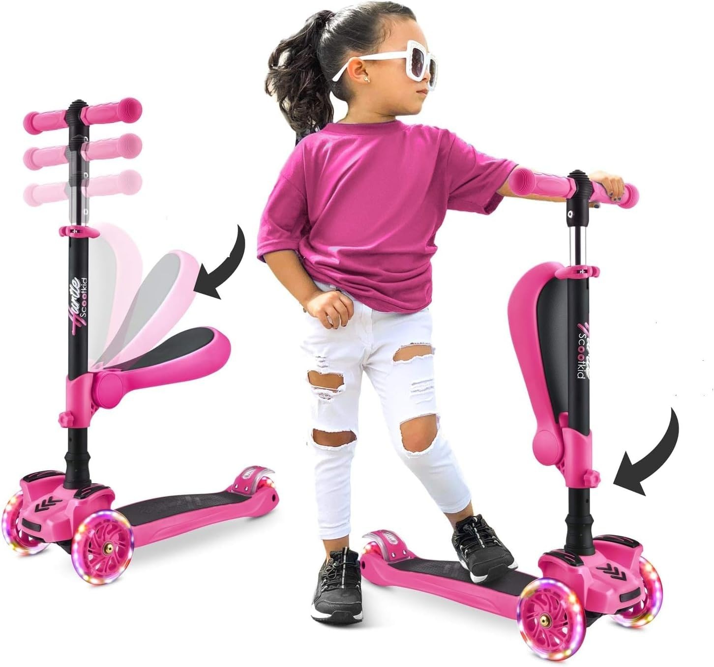 Trottinette 3 roues évolutive avec siège et LED - Jusqu'à -33%