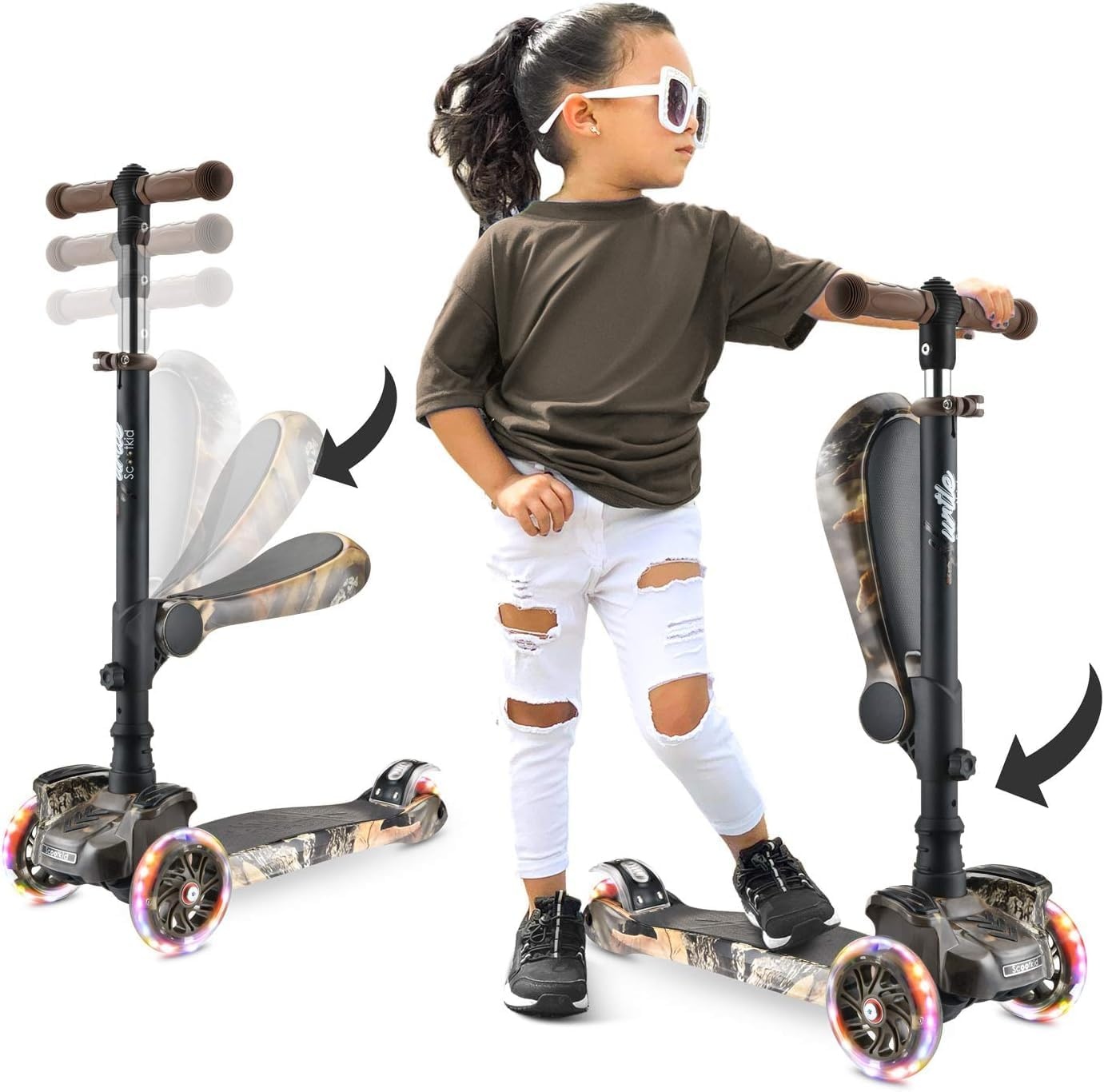 Trottinette 3 roues évolutive avec siège et LED - Jusqu'à -33%