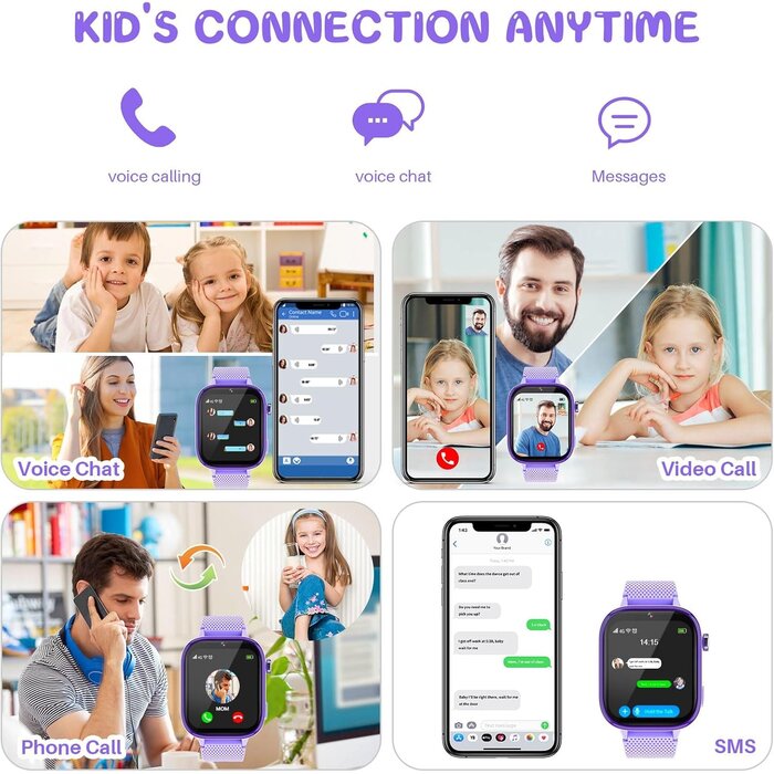 Montre Connectée 4G pour Enfants avec GPS - Lila - Jusqu'à 34% de remise