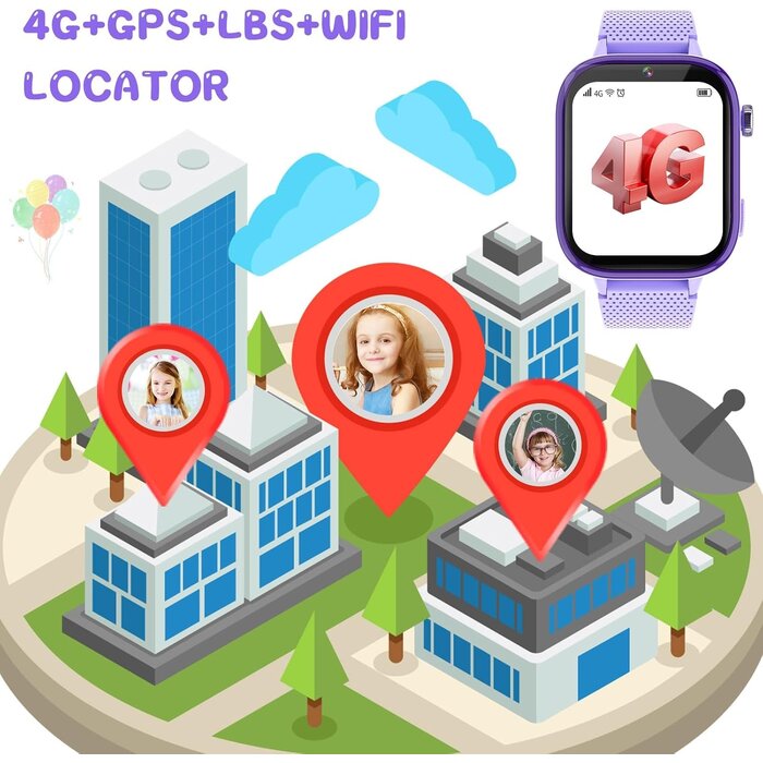Montre Connectée 4G pour Enfants avec GPS - Lila - Jusqu'à 34% de remise
