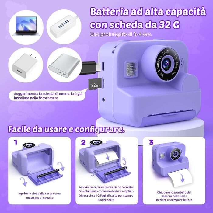 Appareil photo instantané pour enfants violet - Jusqu'à -33% sur l'outlet
