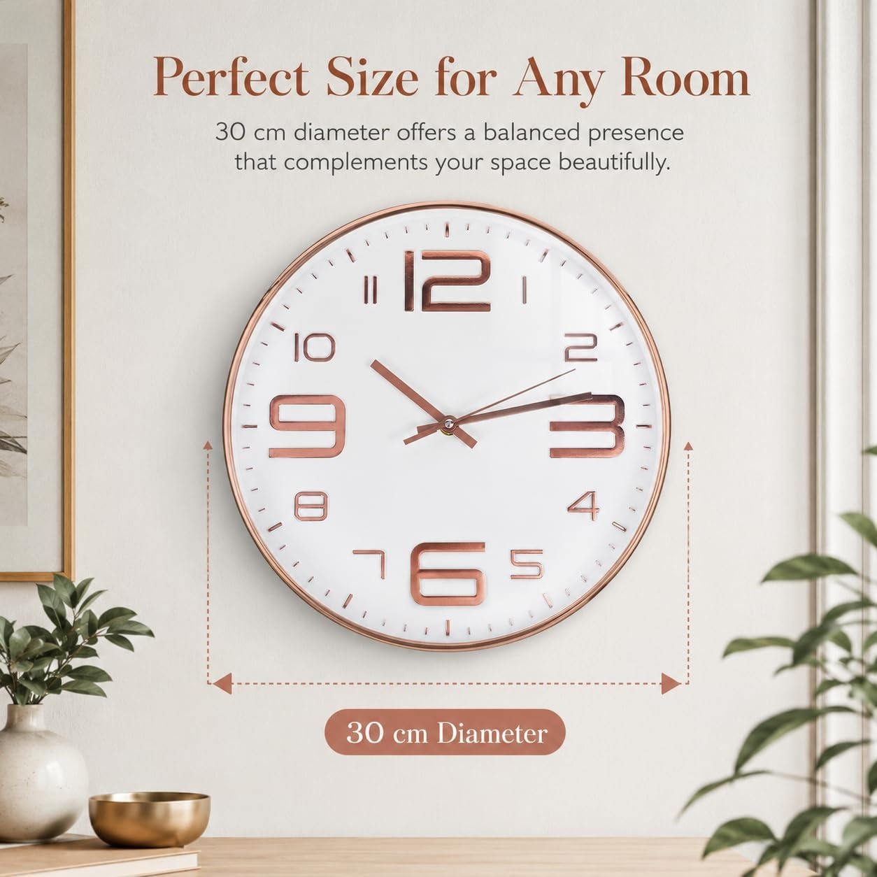 Horloge murale moderne silencieuse 30 cm Or rose - Jusqu'à -27% de remise