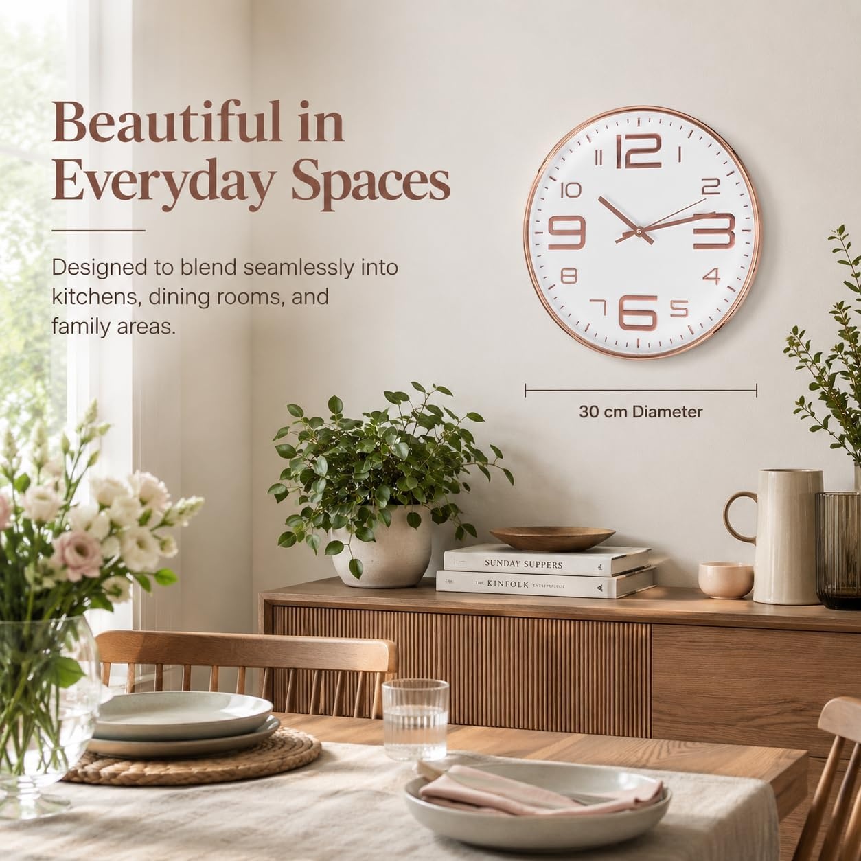 Horloge murale moderne silencieuse 30 cm Or rose - Jusqu'à -27% de remise