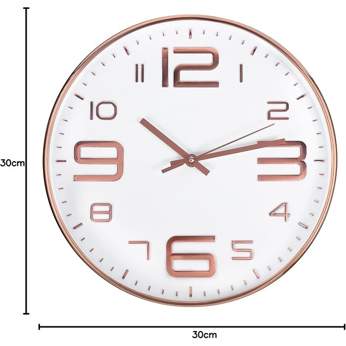 Horloge murale moderne silencieuse 30 cm Or rose - Jusqu'à -27% de remise