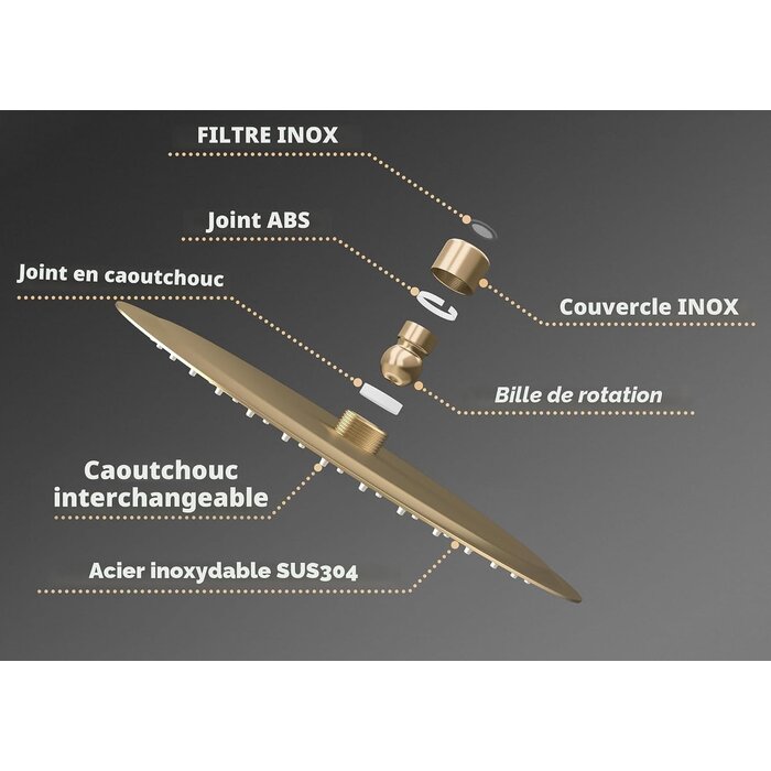 Système de douche encastrable Or Brossé 25cm - Jusqu'à -35% d'économie